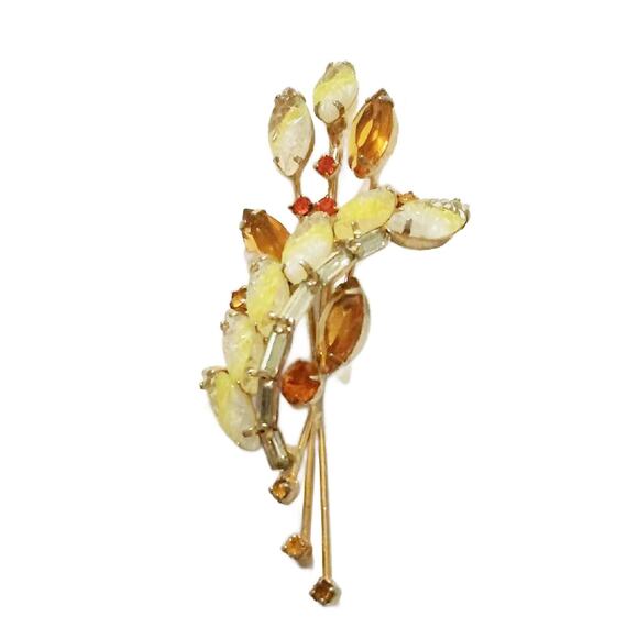 Juliana Jewelry - Vintage Juliana Orange Amber Spray Rhinestone Brooch